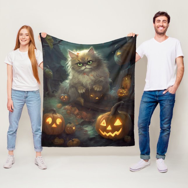 Halloween Persische Katze mit Kürbiskugeln Beängst Fleecedecke (Beispiel)