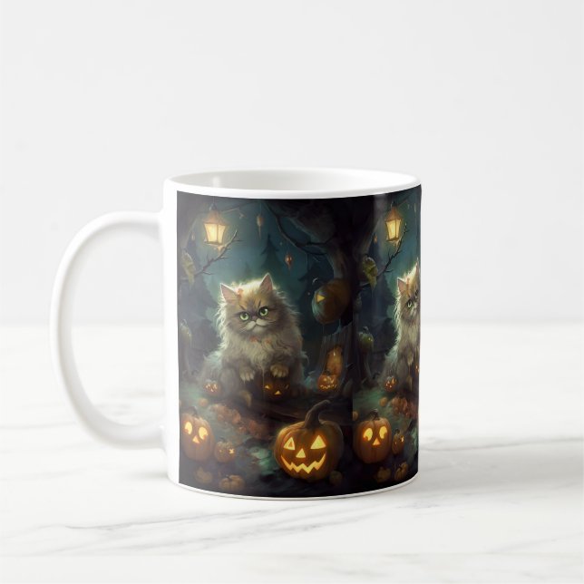 Halloween Persische Katze mit Kürbiskugeln Beängst Kaffeetasse (Links)