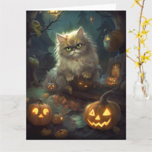 Halloween Persische Katze mit Kürbiskugeln Beängst Karte