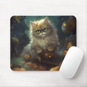 Halloween Persische Katze mit Kürbiskugeln Beängst Mousepad