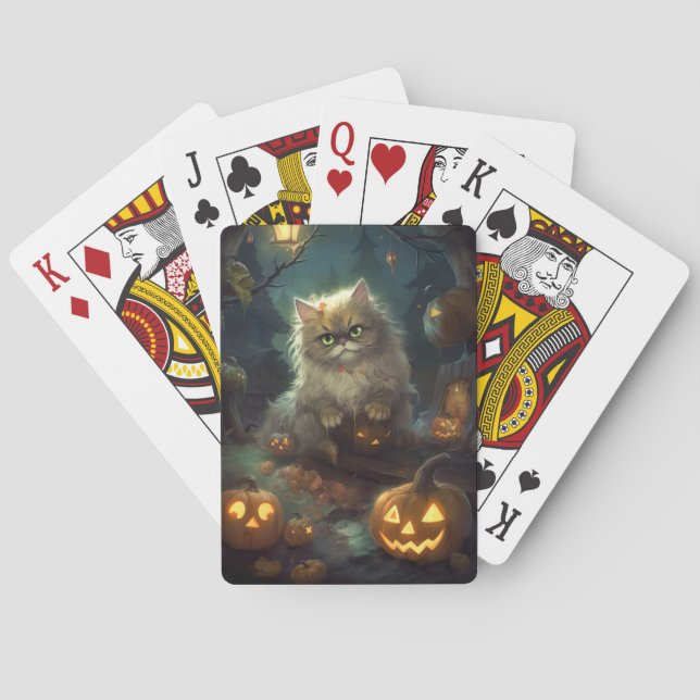 Halloween Persische Katze mit Kürbiskugeln Beängst Spielkarten (Rückseite)