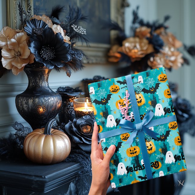 Halloween Personalisiert mit Pumpkins und Geistern Geschenkpapier (Von Creator hochgeladen)