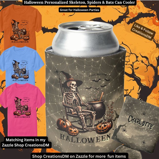 Halloween Personalisiert Skelett, Spinnen & Fleder Dosenkühler (Von Creator hochgeladen)