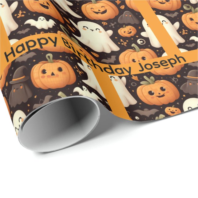 Halloween Personalize Name Boy oder Girl Geschenkpapier (Rolleneckpunkt)