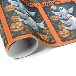 Halloween Personalize Name Spooky Ghost Geschenkpapier