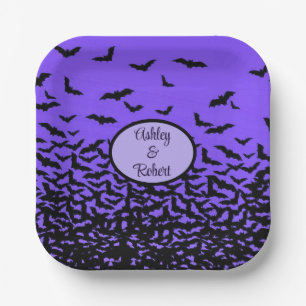 Halloween Personalize Names Fly Away Bats Pappteller