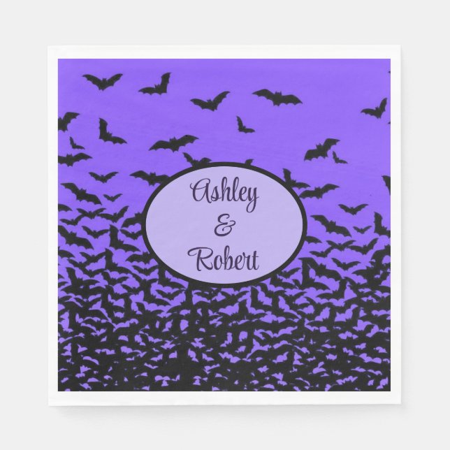 Halloween Personalize Names Fly Away Bats Serviette (Vorderseite)