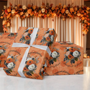 Halloween Personalize Names Pumpkin Mums Geschenkpapier
