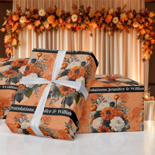 Halloween Personalize Names Pumpkin Mums Geschenkpapier