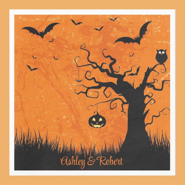 Halloween Personalize Names Spooky Tree Pa Serviette (Von Creator hochgeladen)