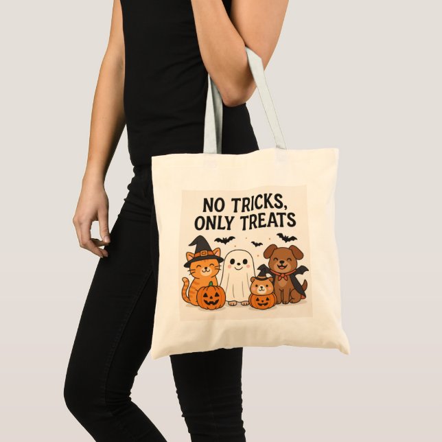 Halloween Pets 'No Tricks, Only Leckereien Tragetasche (Vorderseite (Produkt))