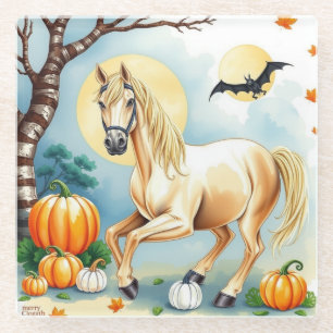Halloween-Pferd mit Kürbis Glasuntersetzer