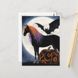 Halloween Pferd und Fledermaus Postkarte