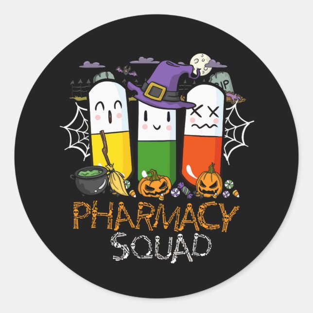 Halloween Pharmacy Squad PIlls Costume Pharmacist Runder Aufkleber (Vorderseite)