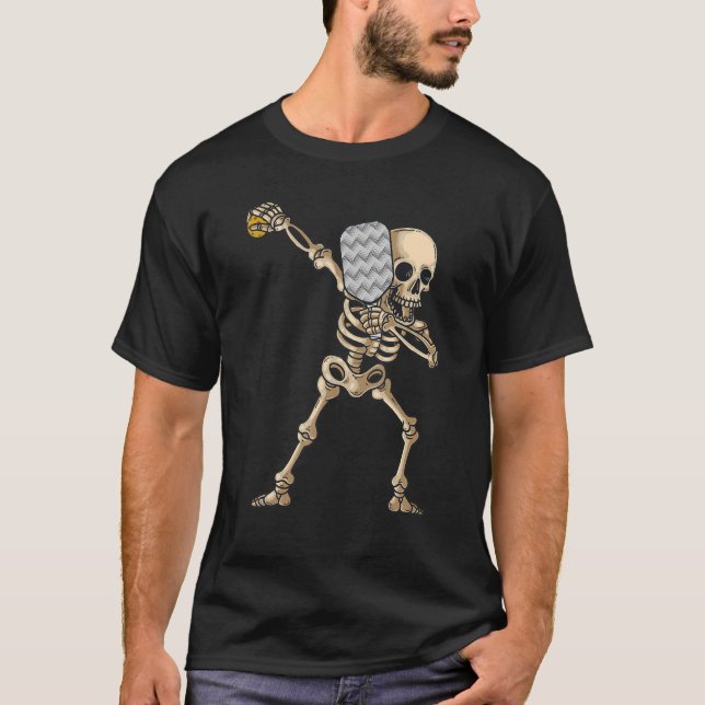 Halloween Pickleball Kostüm Dabbing Skelettkick T-Shirt (Vorderseite)