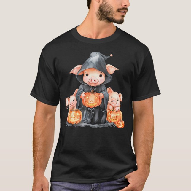 Halloween Pig Witchcraft Ghost Scary Pumpkin Trick T-Shirt (Vorderseite)