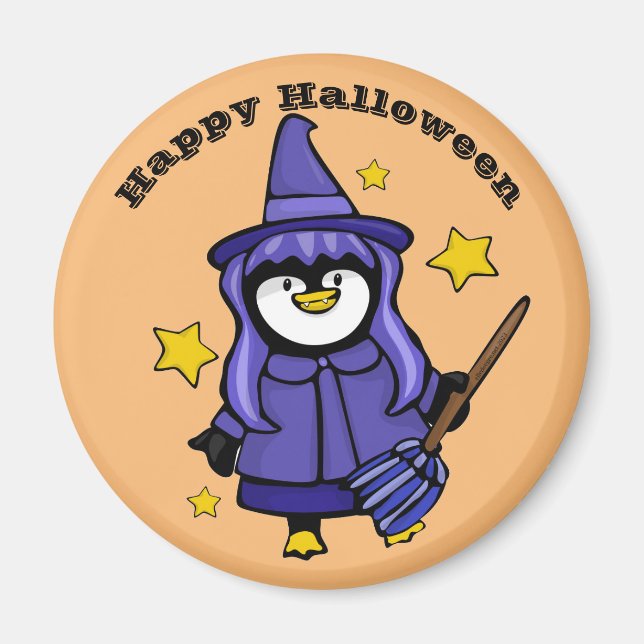 Halloween Pinguin Hexe Magnet (Vorne)