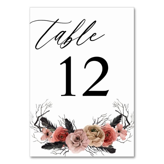 Halloween Pink & Black Floral Tischnummer (Vorderseite)