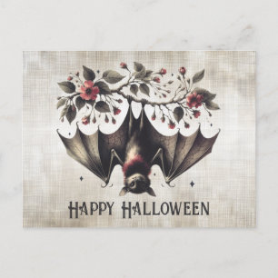 Halloween Pink Blume Evil Bat Green Blätter Postkarte