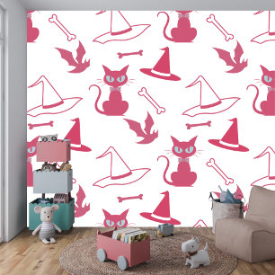 Halloween Pink Cat Spooky Witchy Party Tapete