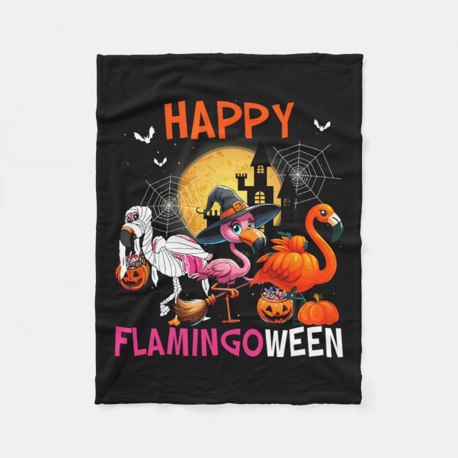 Halloween Pink Flamingo Kostüm Skeleton Hexe Fleecedecke (Vorderseite)