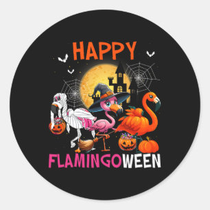 Halloween Pink Flamingo Kostüm Skeleton Hexe Runder Aufkleber