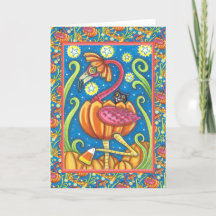 HALLOWEEN PINK FLAMINGO & SCHWARZE KATZE IN PUMPKI