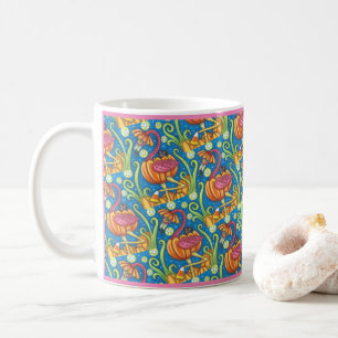 HALLOWEEN PINK FLAMINGO & SCHWARZE KATZE IN PUMPKI KAFFEETASSE