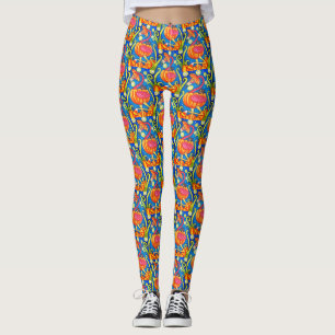 HALLOWEEN PINK FLAMINGO & SCHWARZE KATZE IN PUMPKI LEGGINGS