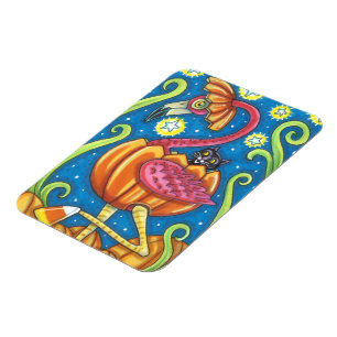 HALLOWEEN PINK FLAMINGO & SCHWARZE KATZE IN PUMPKI MAGNET