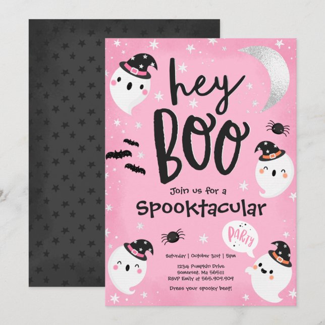 Halloween Pink Ghost Kids Spooktacular Party Einladung (Vorne/Hinten)