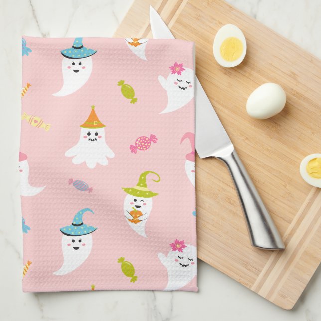 Halloween Pink Ghost Küchentuch (Viertel Falte)