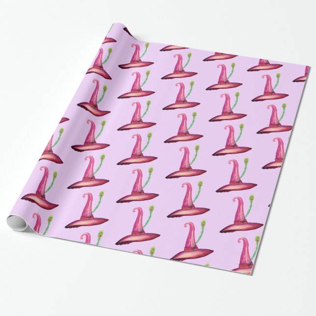 Halloween Pink Hat Hexen Art Wrapping Paper Geschenkpapier (Ungerollt)