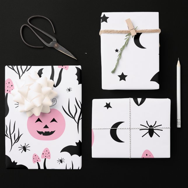 Halloween Pink Pumpkin Bat Moon Star Spirit Party Geschenkpapier Set (Von Creator hochgeladen)