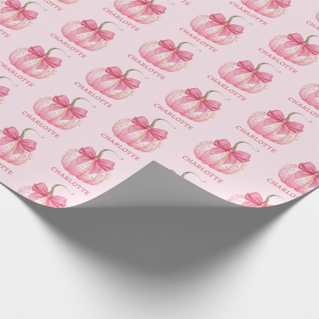 Halloween Pink Pumpkin Coquette Bow Personalisiert Geschenkpapier (Ecke)