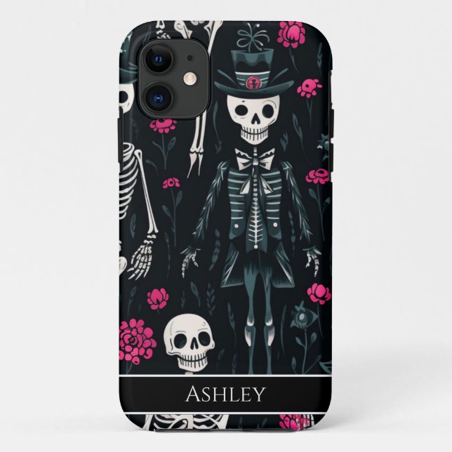 Halloween Pink Roses Top Hat Personalisiert Case-Mate iPhone Hülle (Rückseite)