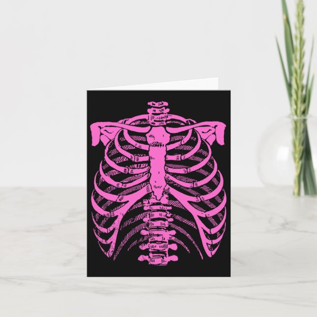 Halloween Pink Skeleton Rib Käfig Karte (Vorderseite)