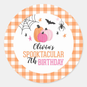 Halloween Pinke Kürbisse Orange Kariert Geburtstag Runder Aufkleber