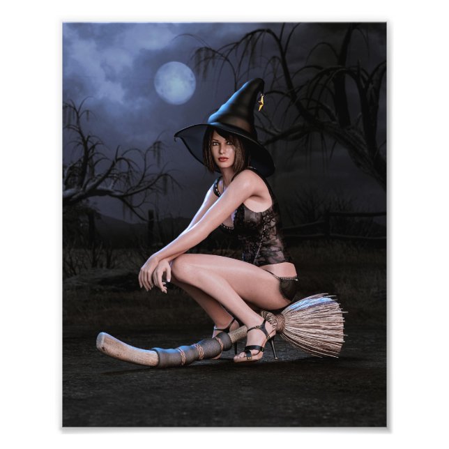 Halloween Pinup Girl im Mondlicht Fotodruck (Vorne)