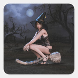 Halloween Pinup Girl im Mondlicht Quadratischer Aufkleber