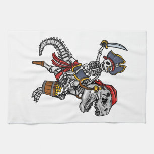 Halloween-Pirat-Dinosaurier-Skelett Geschirrtuch
