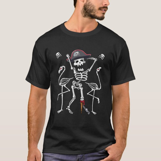 Halloween Pirate and Flamingo Skeleton - Skull T-Shirt (Vorderseite)