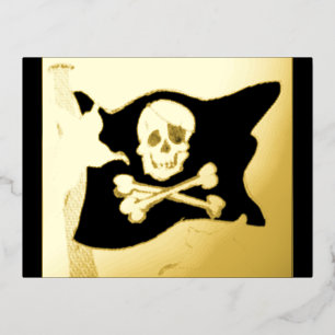 Halloween Pirate Flag & Ghosts Gold Fossil Postkar Folien Feiertagspostkarte