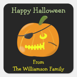 Halloween Pirate Pumpkin Niedliches Gastgeschenk Quadratischer Aufkleber