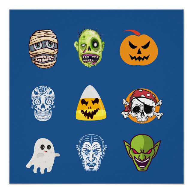 Halloween Pirate Skeleton Zombie Mummy Funny Faces Poster (Vorderseite)
