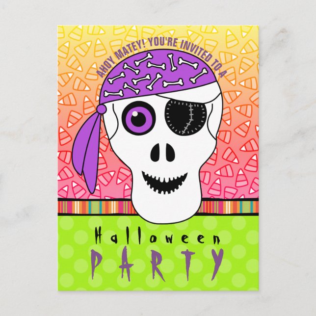 Halloween Pirate Skull Party Einladungspostkarte (Vorderseite)