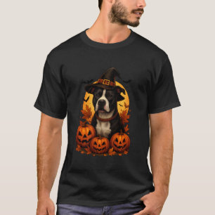 Halloween Pitbull Hexenhut Kürbis Hundeliebhaber T-Shirt