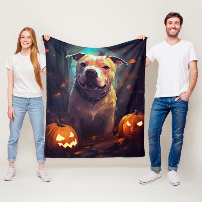 Halloween Pitbull mit Pumpkins Beängstigend Fleecedecke (Beispiel)