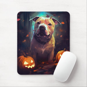 Halloween Pitbull mit Pumpkins Beängstigend Mousepad