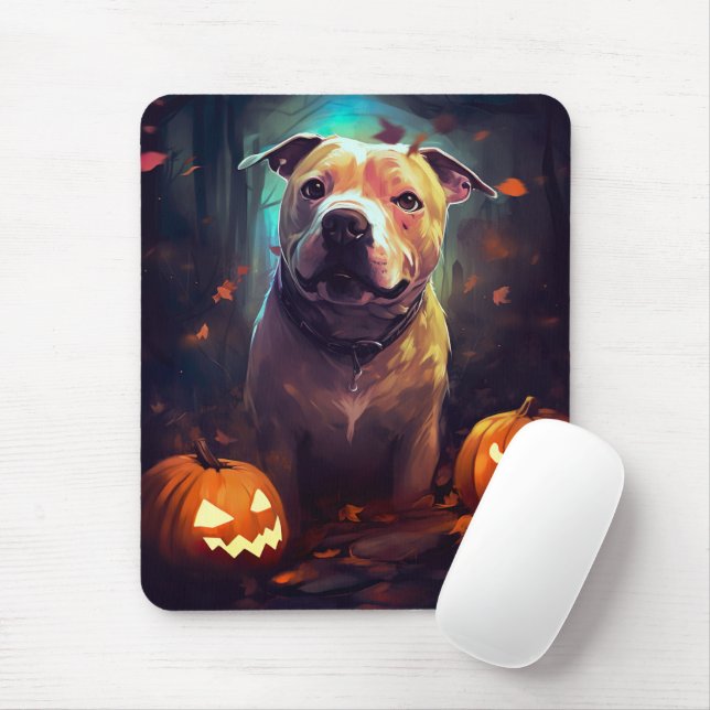 Halloween Pitbull mit Pumpkins Beängstigend Mousepad (Mit Mouse)